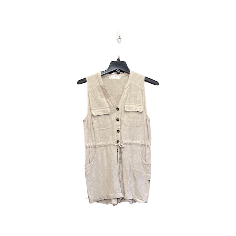Kalihi Neutral Linen Button Front Romper-Medium-Ivory.